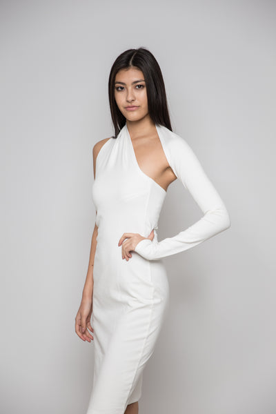 Elegant One Shoulder Dress in Off White LUXFINDZ