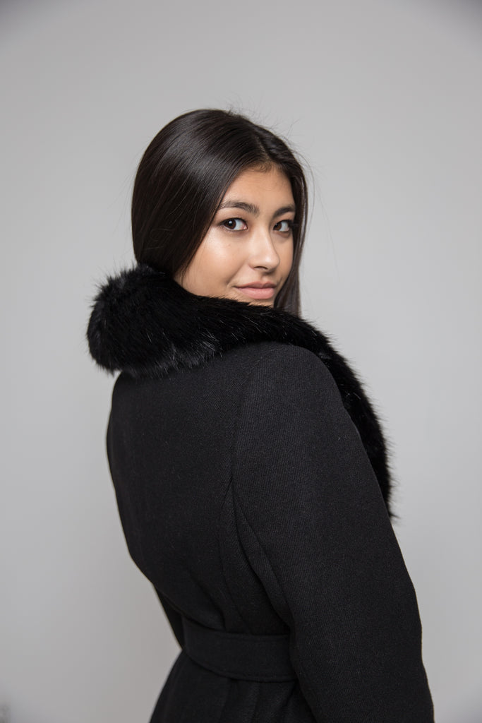 Black Faux Fur Collar Coat LUXFINDZ