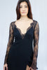 Black Plunging Long Sleeve Dress