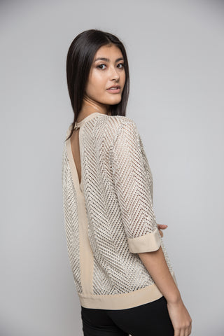 Beige Gold Knit Top with Cami