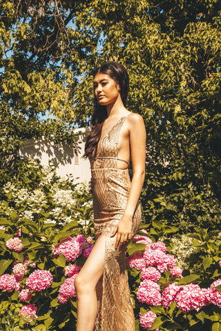 Gold Embroidered Long Dress