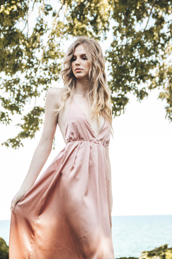 Blush Pink Satin Dress LUXFINDZ