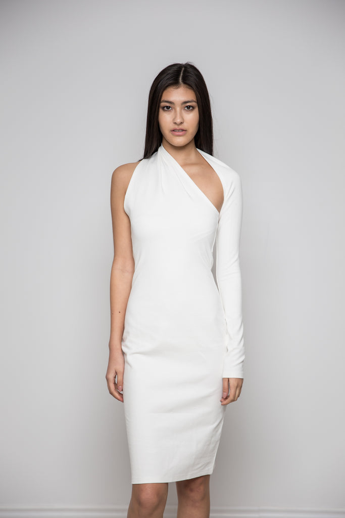 Elegant One Shoulder Dress in Off White - LUXFINDZ Elegant One Shoulder Dress in Off White - LUXFINDZ